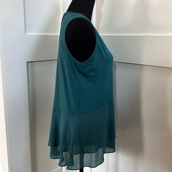 NWOT Michael Kors Women's Woven Mix Double Hem Teal Tank Top Blouse - Picture 4 of 8